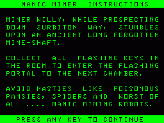 Manic Miner Screenshot 10 (Acorn Atom)