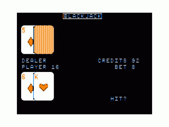 Blackjack Screenshot 1 (Tandy Color Computer 1/2/3)
