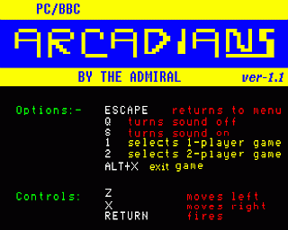 PC ARCADIANS - Not The Most Inspiring Introductory Screen For A PC Game!