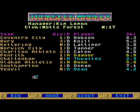 Multi Player Soccer Manager Screenshot 7 (Amiga 500)