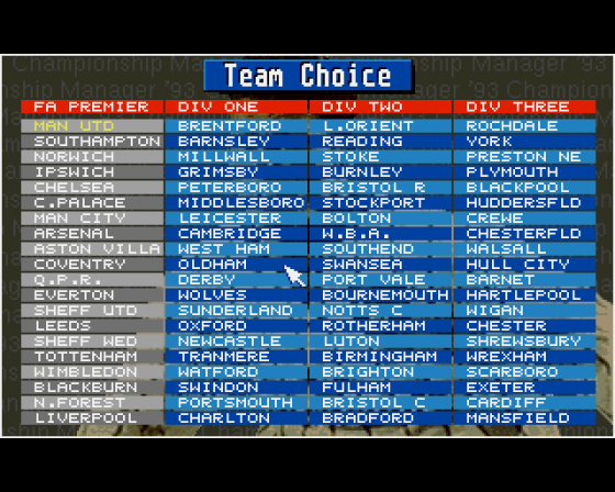 Championship Manager '93 Screenshot 6 (Amiga 500)