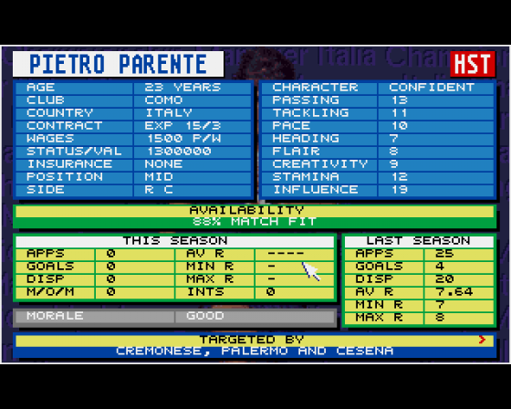 Championship Manager Italia '95 Screenshot 5 (Amiga 500)