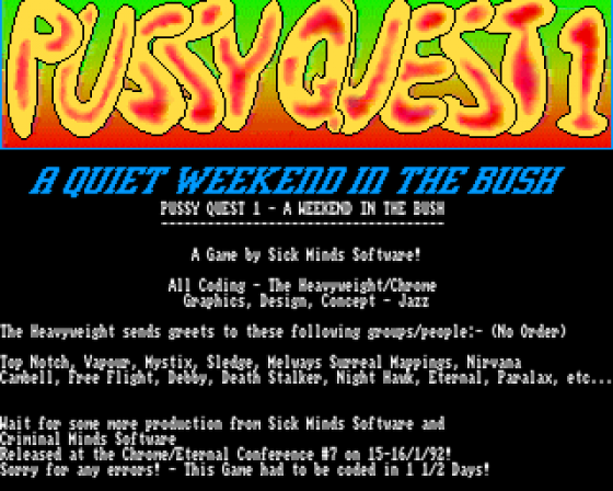 Pussy Quest 1: A Weekend In The Bush