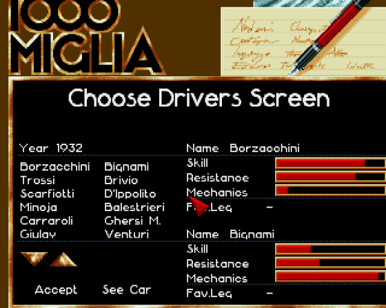 1000 Miglia 1927-1933 Volume 1 Screenshot 7 (Amiga 500)