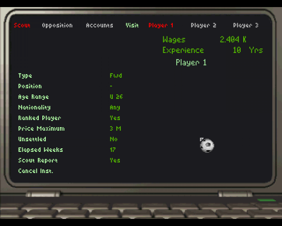 Player Manager 2 Extra: The Chase for Glory Screenshot 19 (Amiga 500)