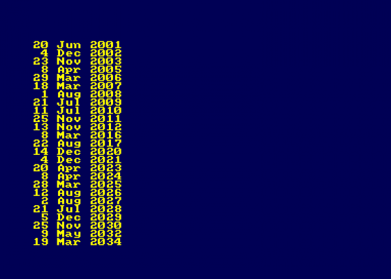 Eclipse Predictor Screenshot 1 (Amstrad CPC464)