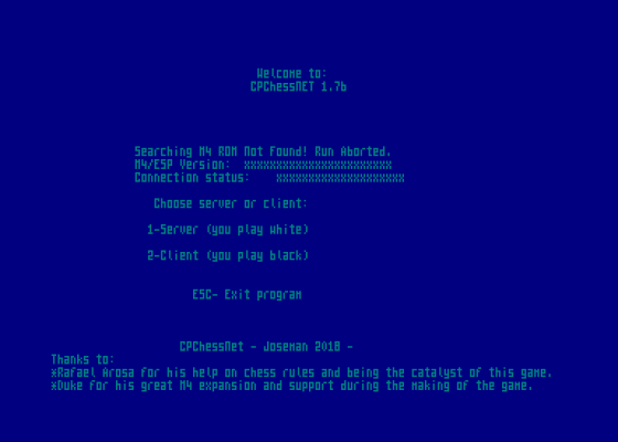 CPChessNET Screenshot 1 (Amstrad CPC464)