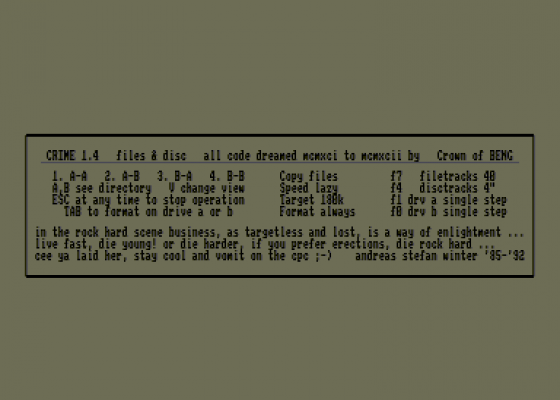 Crime 1.4 Screenshot 1 (Amstrad CPC464)