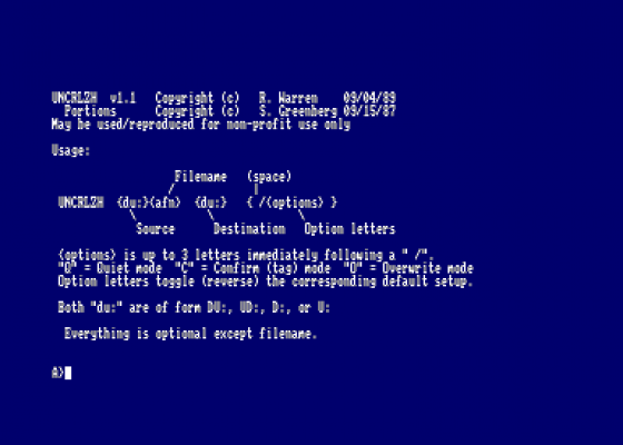 CRLZH v1.1 - UNCRLZH v1.1 Screenshot 1 (Amstrad CPC464)