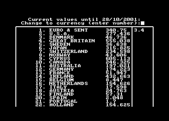 Euro Calculator Screenshot 1 (Amstrad CPC464)