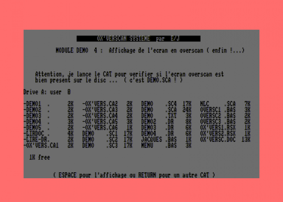 OX'Verscan Systeme v1.0 Screenshot 5 (Amstrad CPC464)