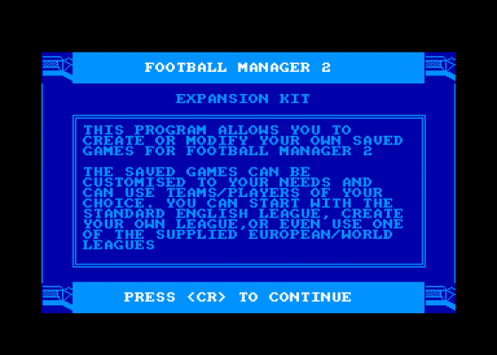 Football Manager 2 Expansion Kit Screenshot 1 (Amstrad CPC464)