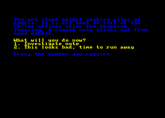 The Quest For The CPCine Disk Of Power! Screenshot 1 (Amstrad CPC464)