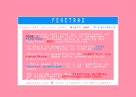 Fenetrad Screenshot 1 (Amstrad CPC464)