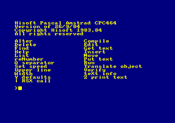 Hisoft Pascal Screenshot 1 (Amstrad CPC464)