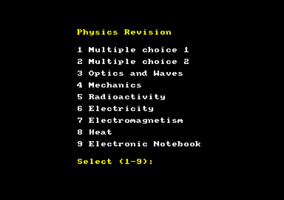 Physics Revision Screenshot 1 (Amstrad CPC464)