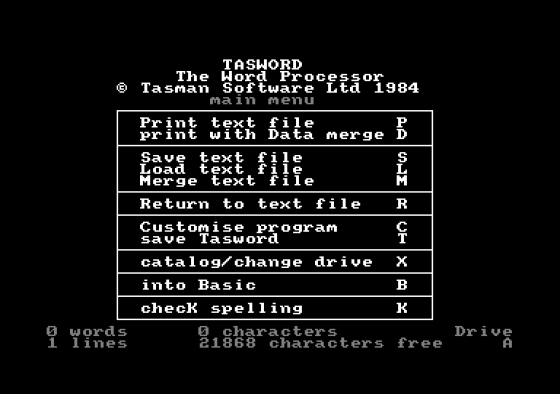 Tasword 464 Screenshot 1 (Amstrad CPC464)