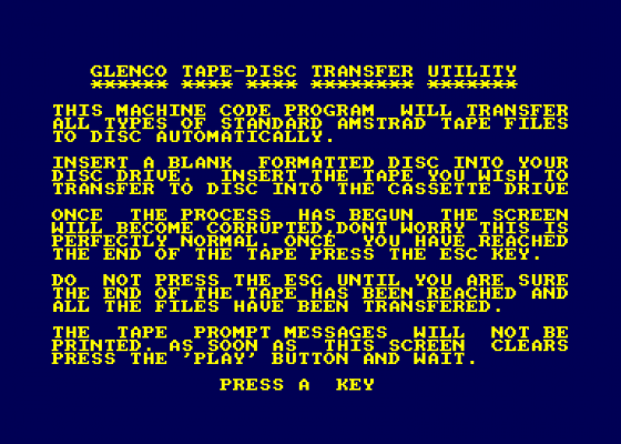 Glenco Tape-Disc Transfer Utility Screenshot