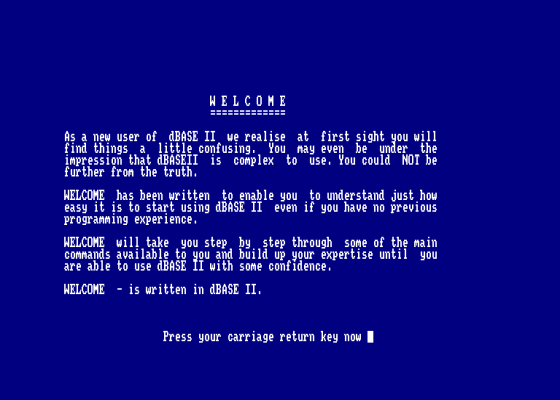 Dbase II ver 2.41 Welcome - Example Disk