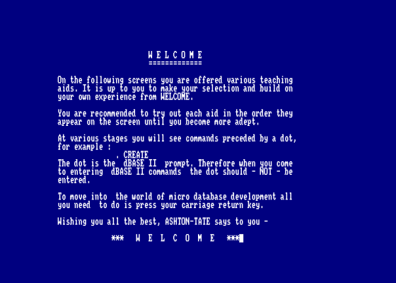 Dbase II ver 2.41 Welcome - Example Disk