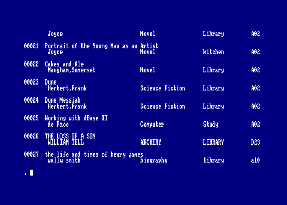 Dbase II ver 2.41 Welcome - Example Disk Screenshot 5 (Amstrad CPC464)