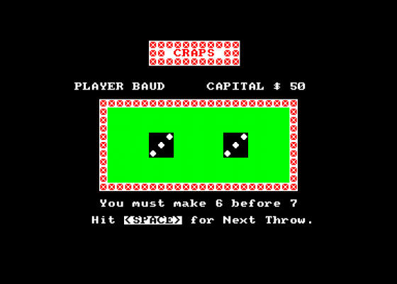 Craps Screenshot 1 (Amstrad CPC464)