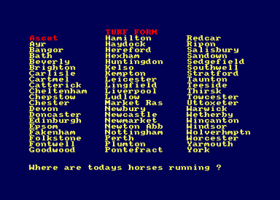 Turf-Form Beat The Bookie! Screenshot 1 (Amstrad CPC464)