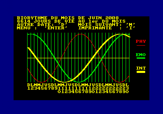 Biorythmes Screenshot 1 (Amstrad CPC464)