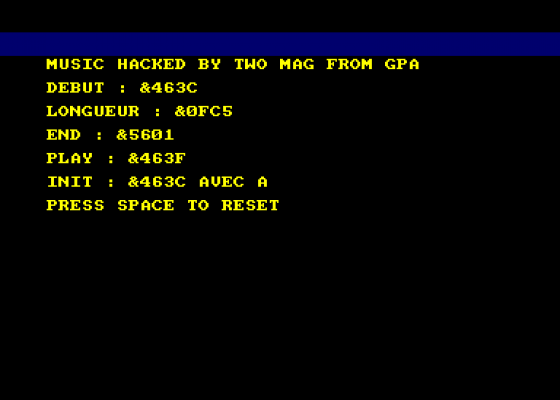 Musiques Hacked By Two Mag Screenshot 5 (Amstrad CPC464)