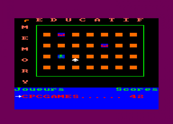 Memory-Educatif Screenshot 1 (Amstrad CPC464)