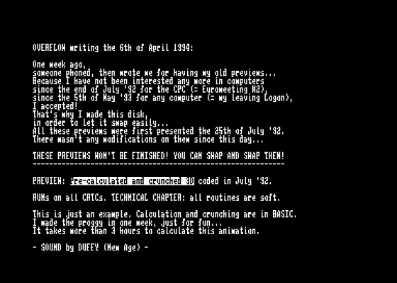 Overflow Previews Screenshot 5 (Amstrad CPC464)