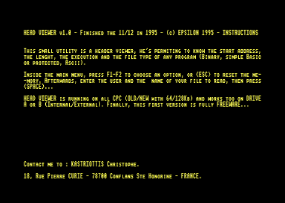 Head Viewer v1.0 Screenshot 1 (Amstrad CPC464)