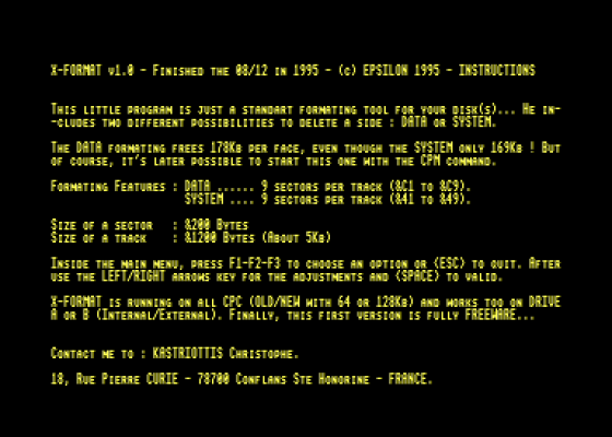 X-Format v1.0 Screenshot 1 (Amstrad CPC464)