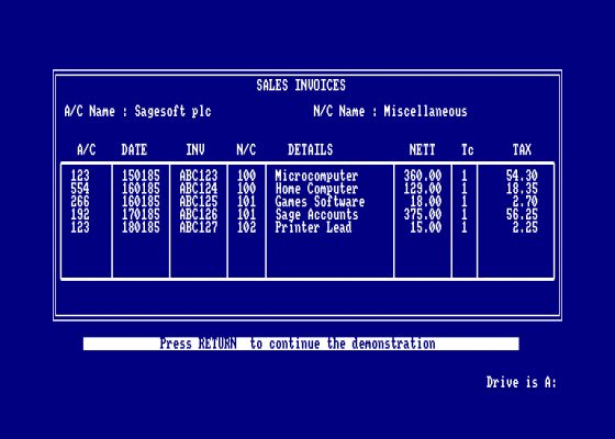 Sage Popular Accounts Screenshot 5 (Amstrad CPC464)