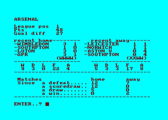 Football Follower Screenshot 5 (Amstrad CPC464)