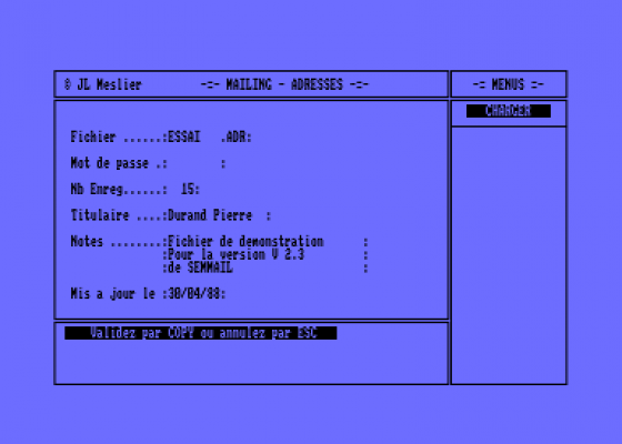 Semmail v2.3 Screenshot 1 (Amstrad CPC464)