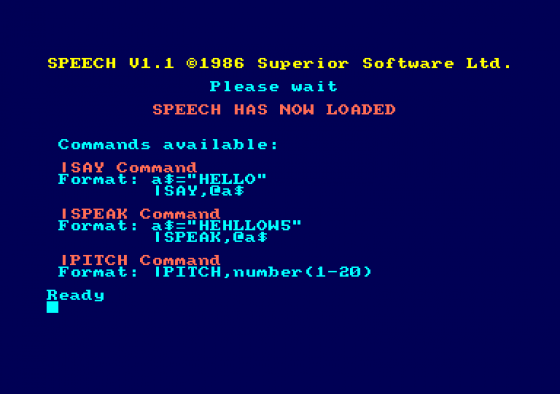 Speech Screenshot 1 (Amstrad CPC464)