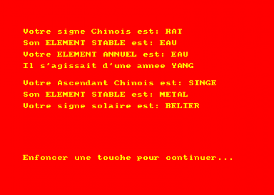 Astrologie Screenshot 5 (Amstrad CPC464)