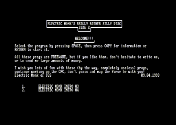Electric Monk's Really Rather Silly Disk Screenshot 1 (Amstrad CPC464)