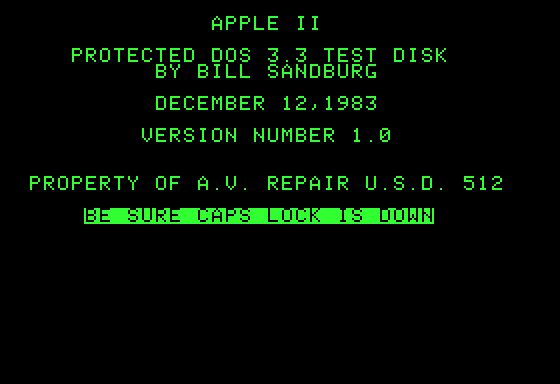 Apple II Test Disk Screenshot