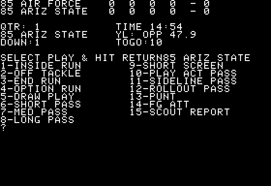 3 in 1 College & Pro Football Screenshot 5 (Apple II)