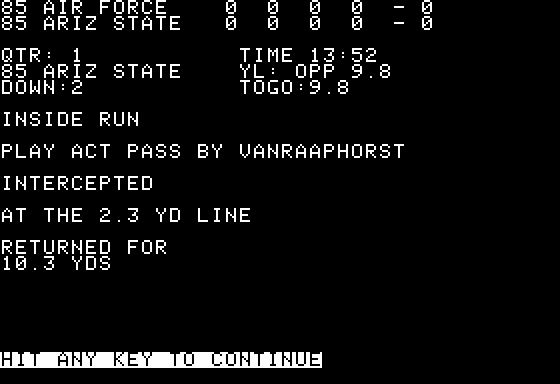 3 in 1 College & Pro Football Screenshot 6 (Apple II)