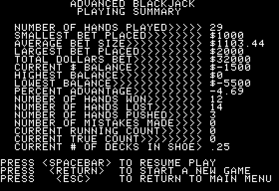 Advanced Blackjack Screenshot 5 (Apple II)