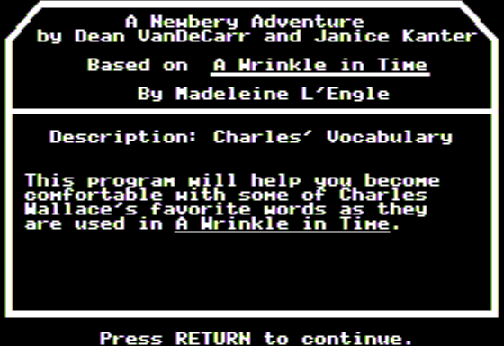 A Newbery Adventure: A Wrinkle in Time Screenshot 9 (Apple II)