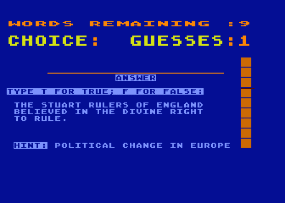 Matchmaker World History Screenshot 1 (Atari 400/800/600XL/800XL/130XE)