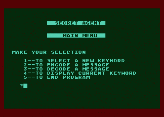 Secret Agent: Mission One Screenshot 1 (Atari 400/800/600XL/800XL/130XE)