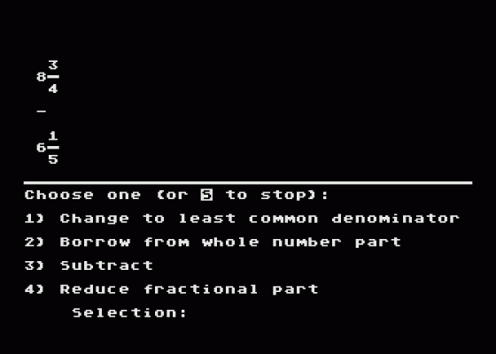 Success with Math - Fractions - Addition and Subtraction Screenshot 5 (Atari 400/800/600XL/800XL/130XE)