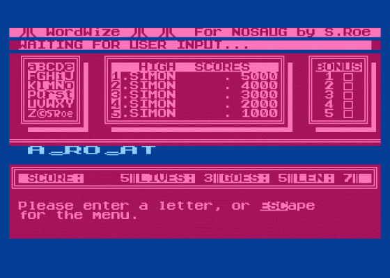 WordWize Screenshot 1 (Atari 400/800/600XL/800XL/130XE)