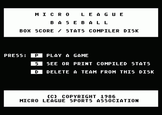 Micro League Baseball - Box Score/Stats Compiler Disk