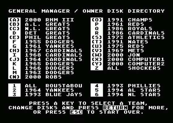 Micro League Baseball - General Manager/Owner's Disk